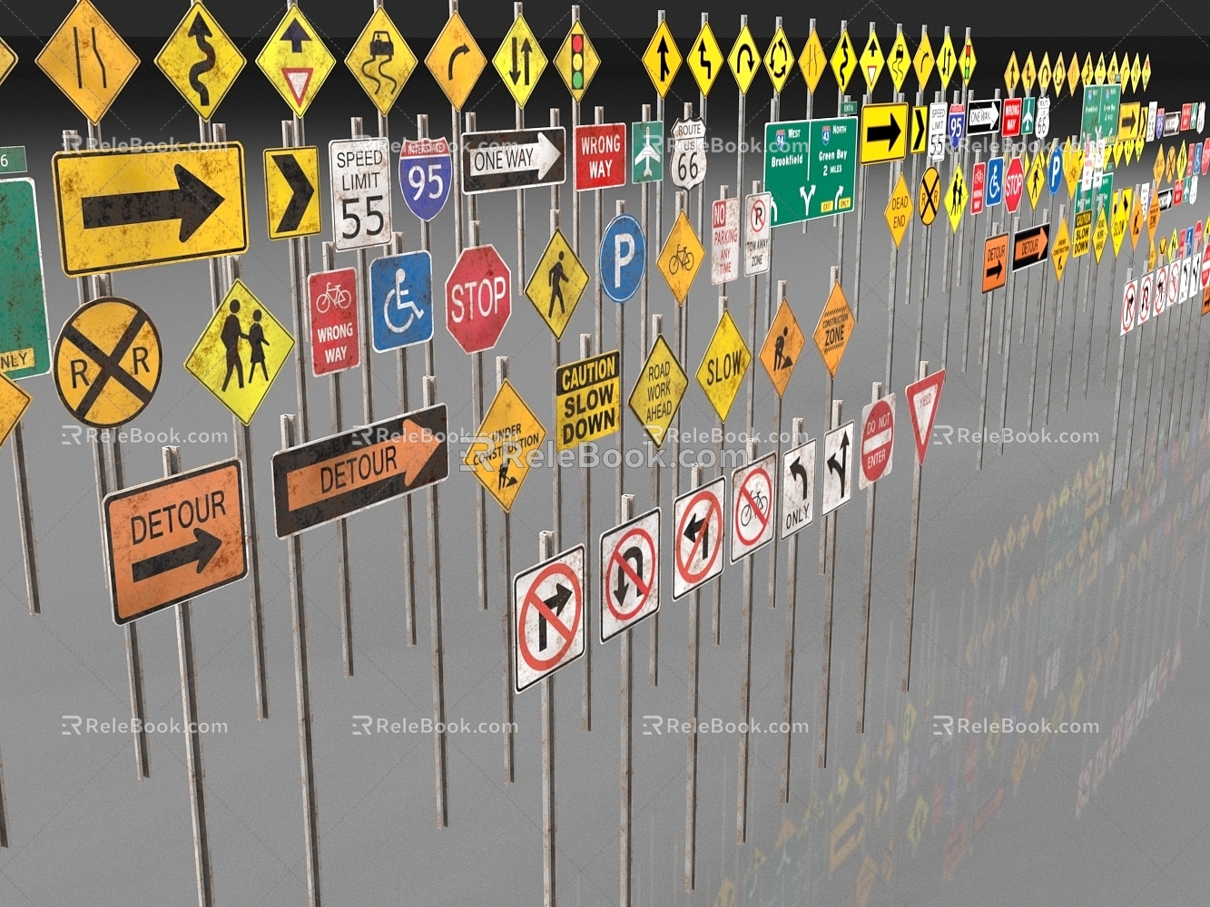 Large collection of road signs 3d model