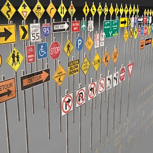 Large collection of road signs 3d model