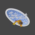 Cheerful Orange Cartoon Character Holding Yellow Rubber Duck With Bubbles