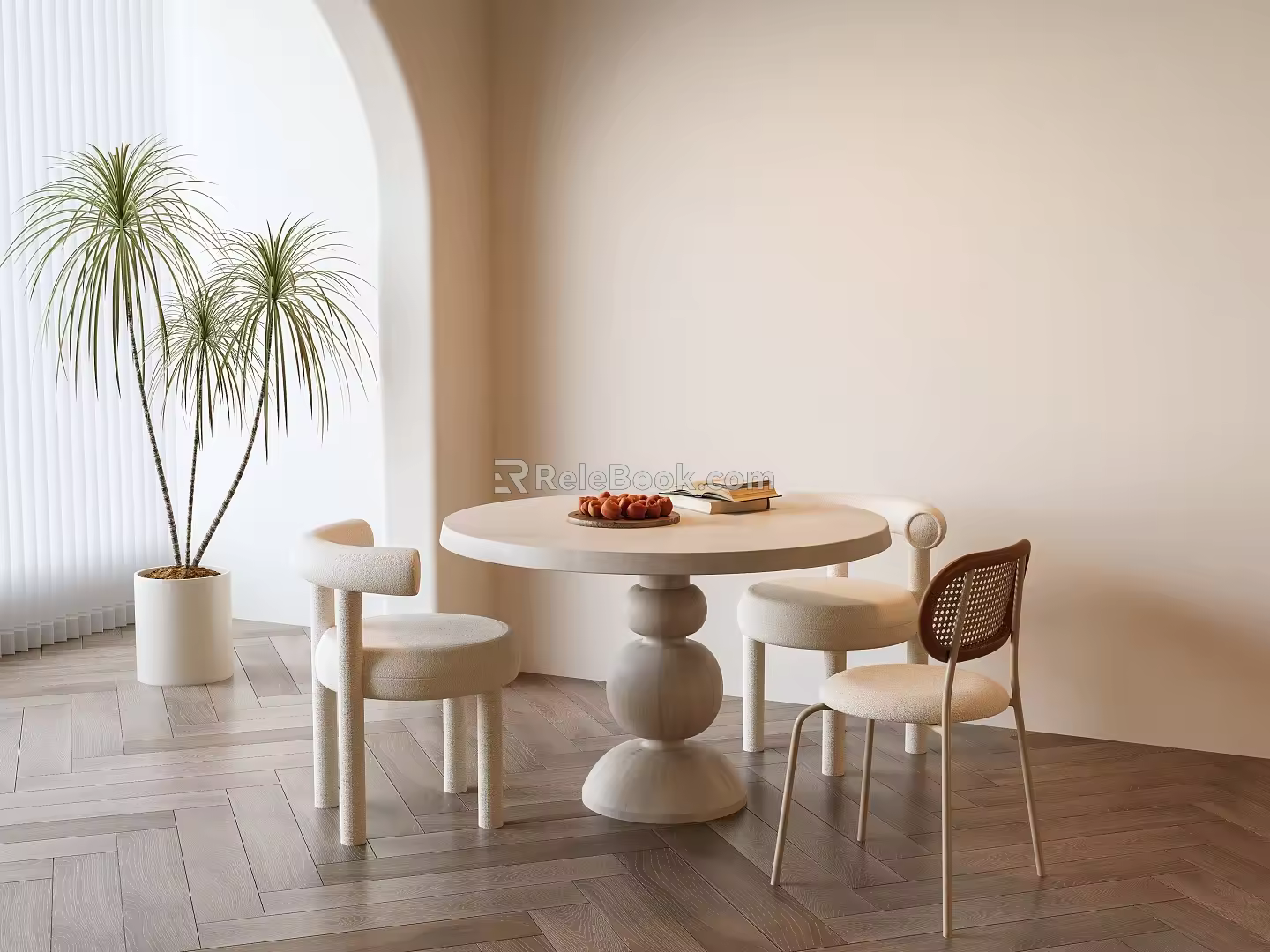 Modern Dining Table and Chair Combination Cream Dining Table and Chair Combination Single Chair Round Dining Table and Chair 3d model