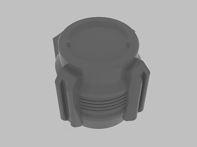 Gray Industrial Mechanical Component 3D Model With Round Top Threaded Base And Ribbed Sides 3d model