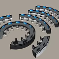 Modern Circular Office Desks With Multiple Workstations And Built In Lights 3d model