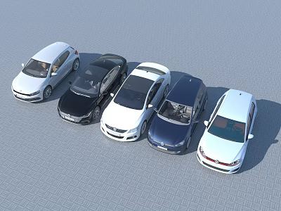 Multiple Different Colored Cars Parked Side by Side on Gray Pavement 3d model