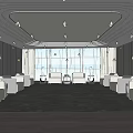 Hotel Public Lounge Featuring Modern Design White Sofas Large Windows And Gray Carpet 3d model