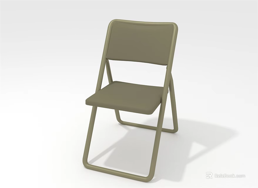 Olive Green Folding Leisure Chair With Metal Frame And Padded Seat Backrest 3d model 