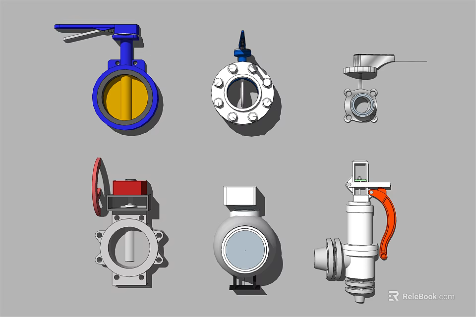 Various Types of Valves With Different Handle Colors And Structures 3d model 