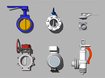Various Types of Valves With Different Handle Colors And Structures 3d model