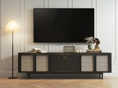 French Style TV Cabinet Antique TV Cabinet Wooden TV Cabinet Rattan TV Cabinet Floor Lamp Decoration Ornaments model