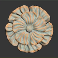 Turquoise and Orange Carved Flower Decorative Piece with Intricate Petals