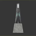 Contemporary Glass Tower Decorative Structure With Concrete Base And Blue Accents
