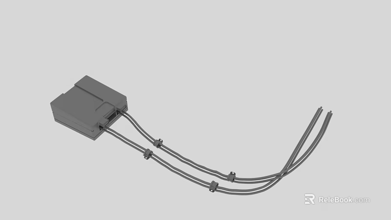 Gray 3D Model Electronic Component With Two Attached Cables And Rectangular Shape 3d model 