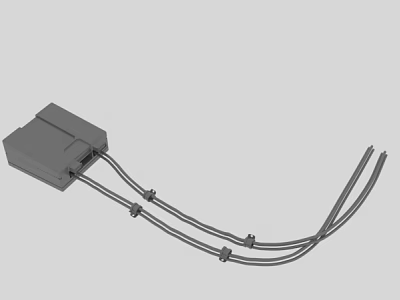 Gray 3D Model Electronic Component With Two Attached Cables And Rectangular Shape 3d model