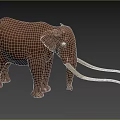 Brown Elephant with Long Tusks Standing on Green Grassland with Vegetation Background
