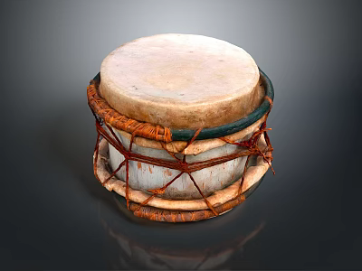 Traditional Handcrafted Musical Instrument Drum Featuring Leather Head And Rope Bindings 3d model