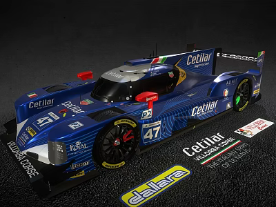 Blue Racing Car With Sponsor Logos And Race Number 47 3d model