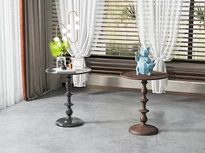 Black and Brown Side Tables with Decorative Items Near Window Natural Light 3d model