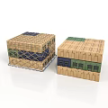 Stacked Wooden Crates With Grid Strapping Colored Panels And Pallet Bases