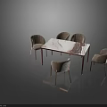 Modern Dining Table Set With Marble Surface Metal Frame And Six Gray Upholstered Chairs 3d model