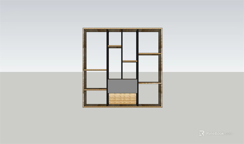 Modern Open Shelf Bookcase With Geometric Compartments And Woven Panel Design 3d model 