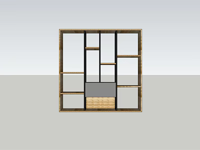 Modern Open Shelf Bookcase With Geometric Compartments And Woven Panel Design 3d model