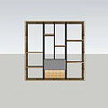 Modern Open Shelf Bookcase With Geometric Compartments And Woven Panel Design