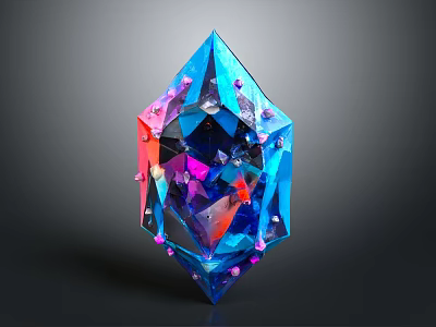 Vibrant Iridescent Polygonal Gemstone With Blue Purple Pink Hues And Sparkling Facets 3d model