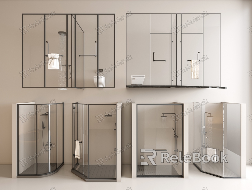 Modern shower room shower cubicle shower partition arc shower glass partition shower towel rack bathroom hardware model