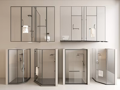 Modern Shower Sauna Design With Glass Enclosures And Various Configuration Options 3d model