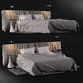Modern Double Bed With Upholstered Headboard Bedside Lighting And Light Bedding 3d model