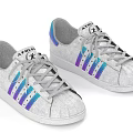 Classic Gray Lace Up Sneakers With Blue Purple Gradient Stripes And Stylish Design