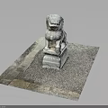Stone Lion Statue Standing on Stone Platform with Gravel and Slab Base
