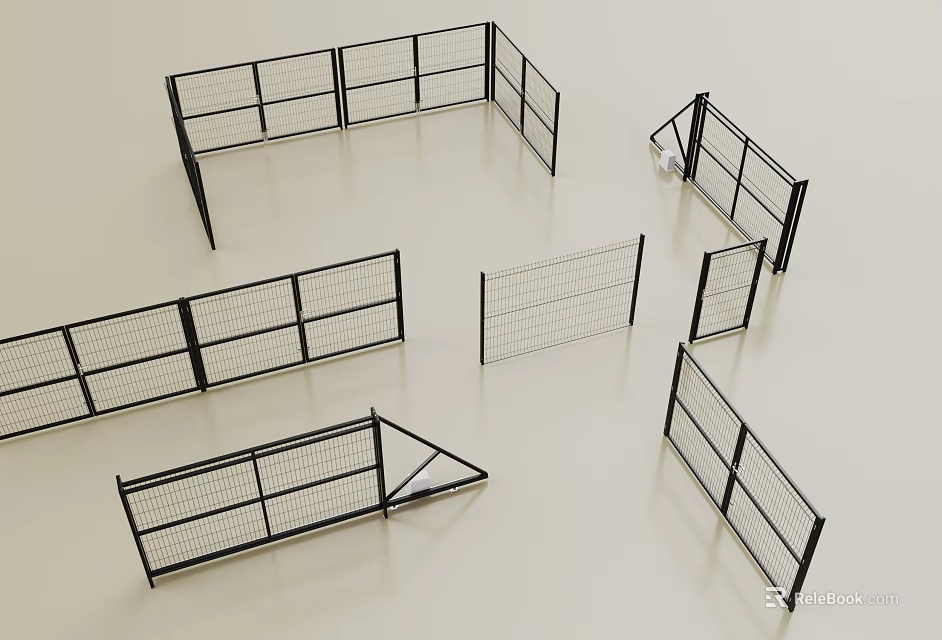 Modern Architectural Metal Fence Components With Various Grid Styles And Frame Designs 3d model 