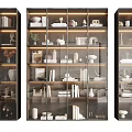 Modern Display Cabinet With Glass Doors Multi Layer Shelves Built in Lighting And Decorative Items