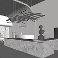 Modern Clothing Store Interior With Marble Counter Pendant Lights And Clothing Racks