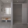 Modern Clean Public Toilet with Sink Mirror Grab Bar and Gray Floor Tiles