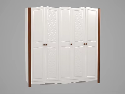 White Wardrobe With Brown Trim Diamond Pattern Doors And Round Knobs Home Furniture 3d model