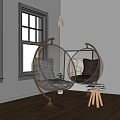 Transparent Hanging Chair With Gray Cushions Bright Indoor Wooden Floor Windows Natural Light