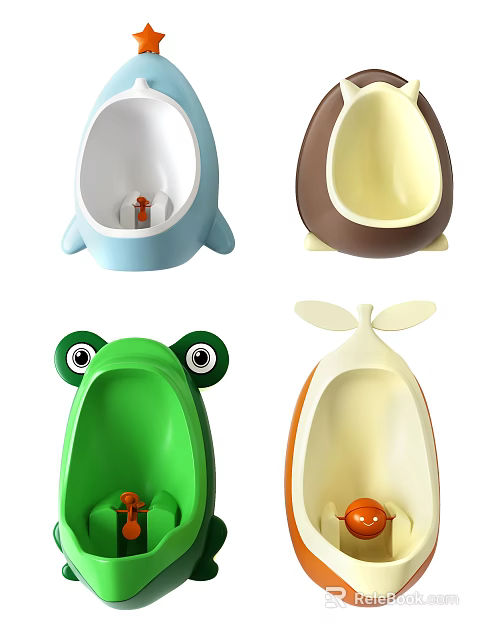 Cute Animal Shaped Children's Urinals With Colorful Design And Toys For Potty Training 3d model 