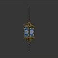 Oriental Style Decorative Lantern With Blue Floral Patterns And Tassel 3d model