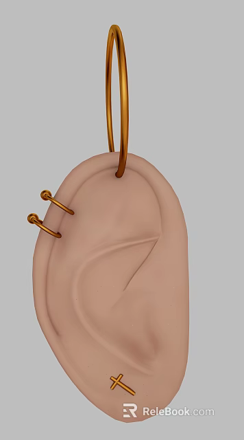 Pink Ear Shaped Silicone Kitchenware Mold With Hanging Gold Hooks 3d model 