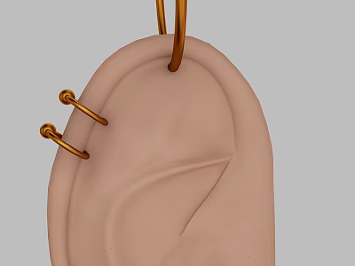 Pink Ear Shaped Silicone Kitchenware Mold With Hanging Gold Hooks 3d model