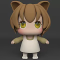 Cartoon Girl Character With Cat Ears White Dress Brown Hair Yellow Eyes And Multiple Angles
