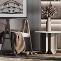 Modern Leisure Chair In Cozy Interior With Artwork Bookshelf Side Table And Dried Flowers