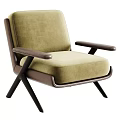 Modern Soft Boucle Upholstered Leisure Chair With Leather Armrests And Sturdy Solid Wood Base