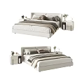 Modern Double Bed with Soft Pillows Striped Bedspread and Bedside Tables with Decorative Plants 3d model