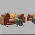 Comfortable Brown Single Sofa With Yellow Pillow And Gray Blanket Design 3d model