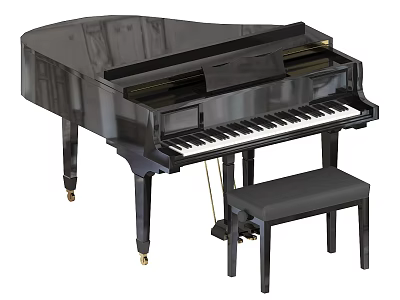 Elegant Black Grand Piano With Matching Stool And Shiny White Keys Design 3d model