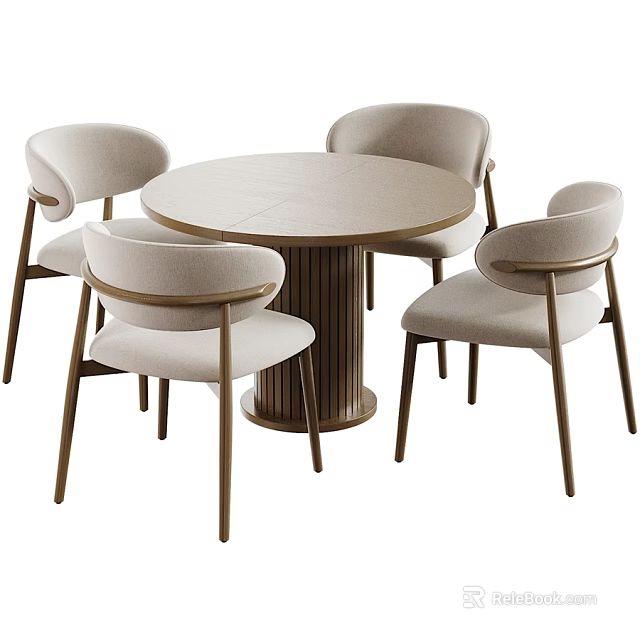 Modern Light Luxury Round Dining Table And Upholstered Chairs Combination For Cozy Home Dining Room 3d model 