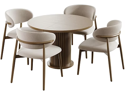 Modern Light Luxury Round Dining Table And Upholstered Chairs Combination For Cozy Home Dining Room 3d model