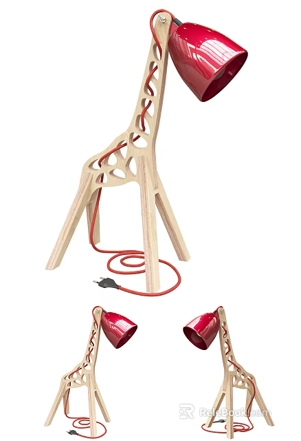 Wooden Table Lamp With Red Cable And Hollow Out Modern Design Structure 3d model 